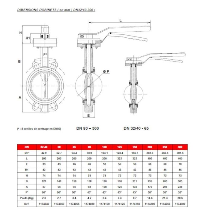 VANNE PAPILLON À OREILLES DE CENTRAGE DN 400 PN10